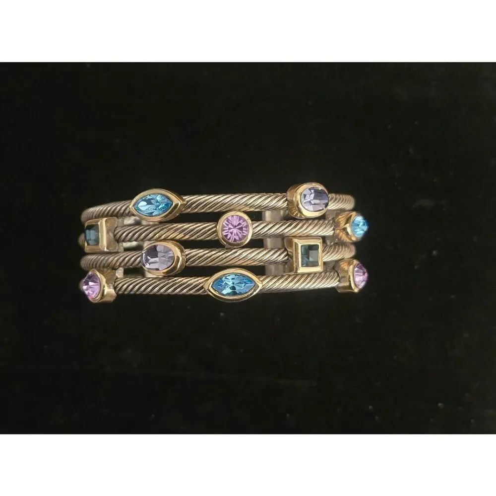 Women's Silver Tone MultiColor Confetti Crystal CZ Cuff Bracelet - Picture 2 of 6